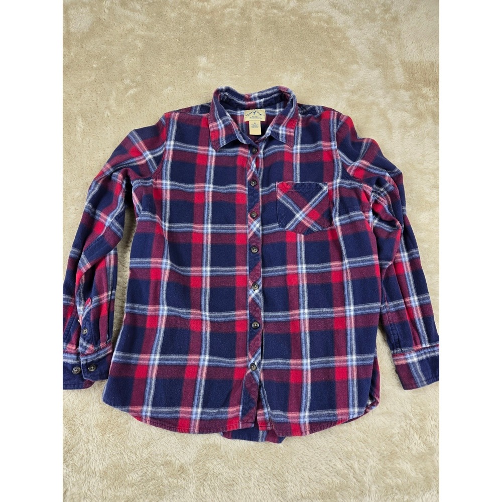 Blue Mountain Plaid Flannel Shirt Men's Medium Red Navy Blue Cotton Long Sleeve